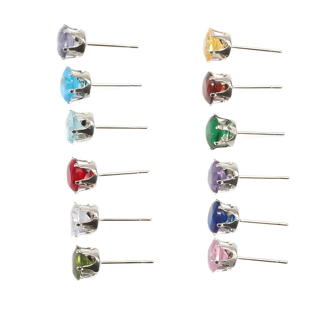 8pcs 6-Prong 3mm Colored Stud Earrings, Random Colors